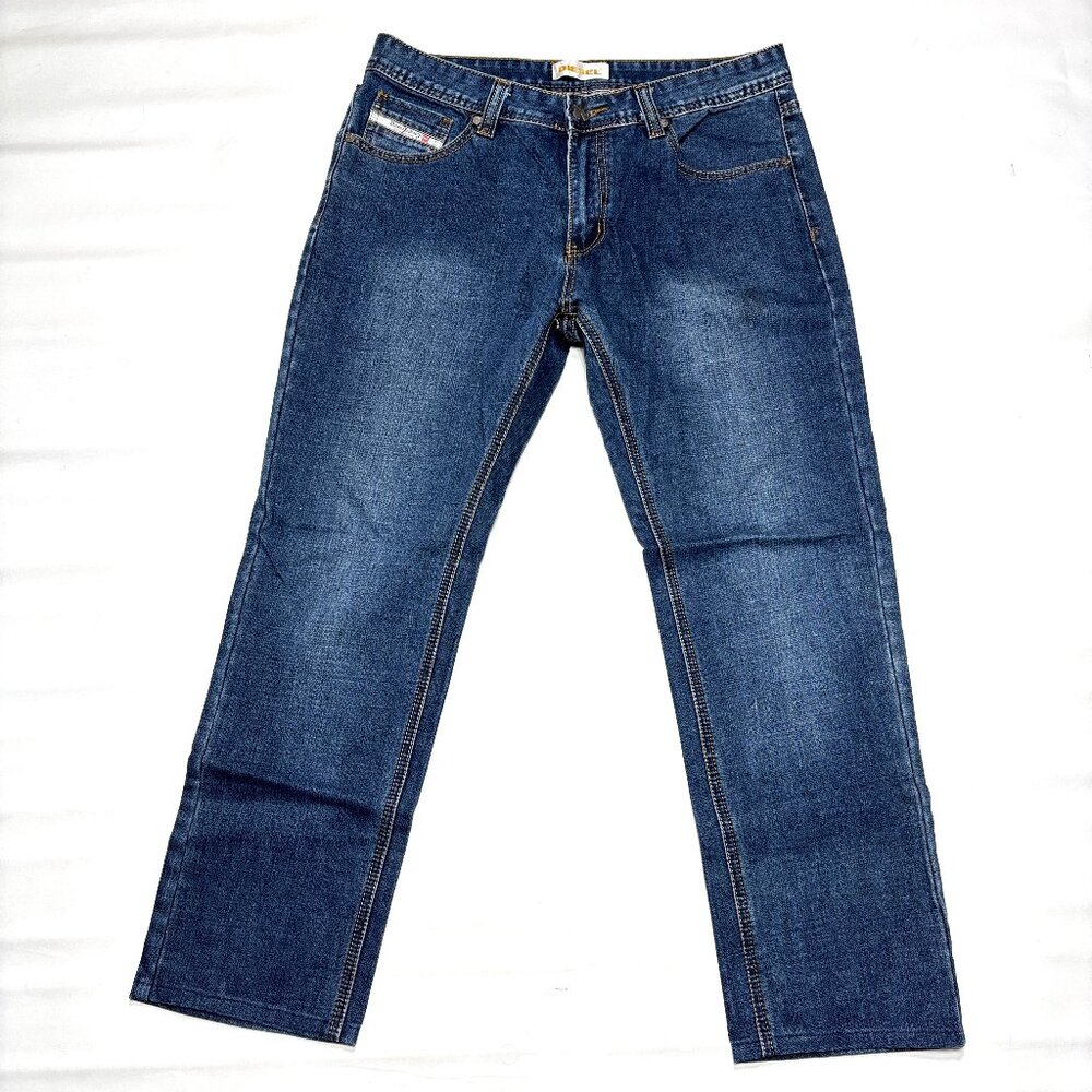 Diesel Industries Blue Straight Leg Denim Jeans Mens 34x28 Hemmed Medium Wash